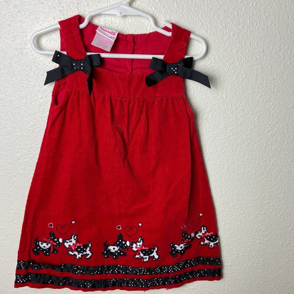 Nannette Cute Red Corduroy Dress with dogs Sz 4